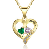 Personalized Name S925 Two Birthstones Heart Shape Pendant Necklace