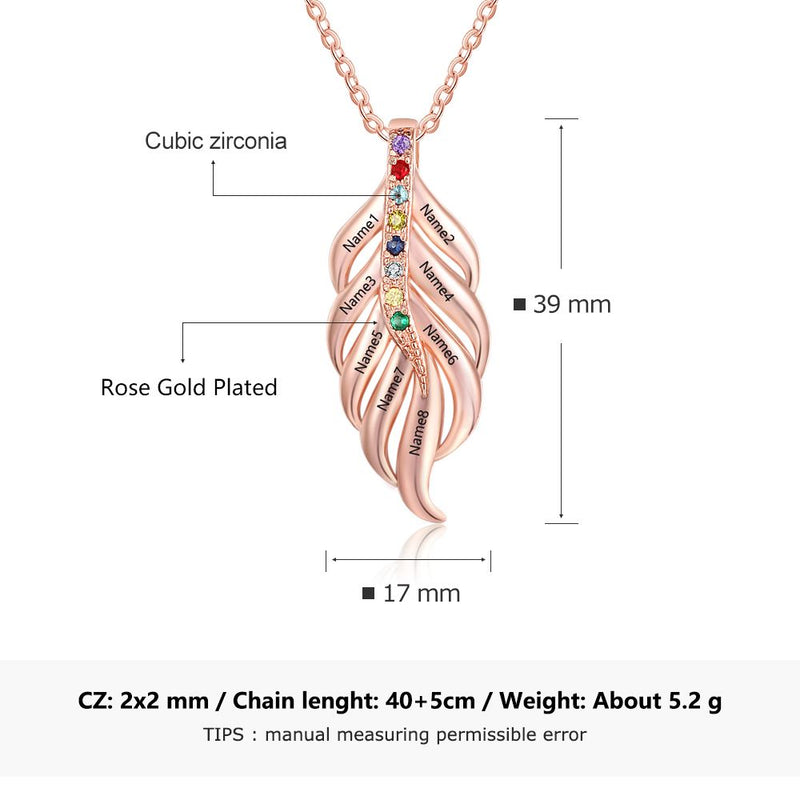 S925 Personalized Name Leaf Shape Pendant Necklace with Colorful Birthstones