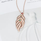 S925 Personalized Name Leaf Shape Pendant Necklace with Colorful Birthstones