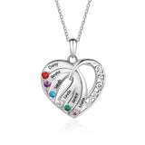 S925 Custom Names Six Colorful Birthstones Heart Shape Pendant Necklace