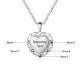 925 Sterling Silver Colorful Birthstones Heart Shape Necklace