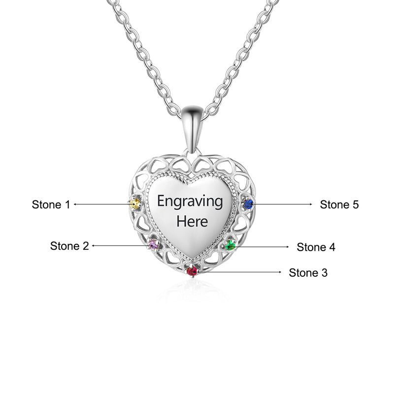 925 Sterling Silver Colorful Birthstones Heart Shape Necklace