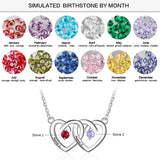 925 Silver Custom Name Two Heart Shape Pendant Necklace with Two Birthstones