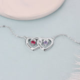 925 Silver Custom Name Two Heart Shape Pendant Necklace with Two Birthstones