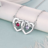 925 Silver Custom Name Two Heart Shape Pendant Necklace with Two Birthstones