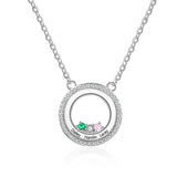 S925 Personalized Names Circle Pendant Necklace with Birthstones