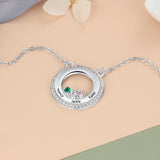 S925 Personalized Names Circle Pendant Necklace with Birthstones