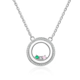 S925 Personalized Names Circle Pendant Necklace with Birthstones