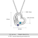 925 Sterling Silver Personalized Name Double Heart Birthstones Pendant Necklace