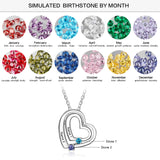 925 Sterling Silver Personalized Name Double Heart Birthstones Pendant Necklace
