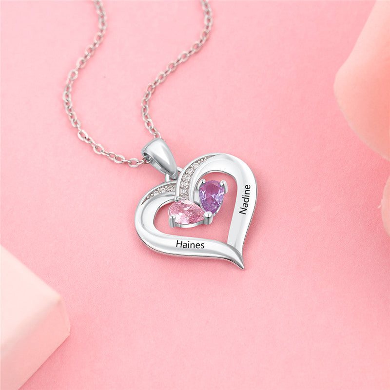 925 Sterling Silver Two Birthstone Necklace