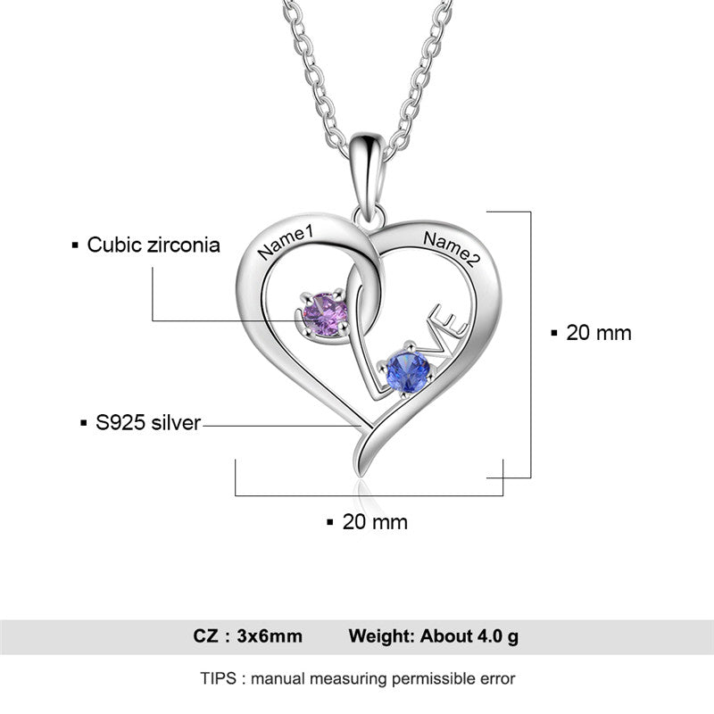 Custom 925 Sterling Silver Two Birthstone Necklace
