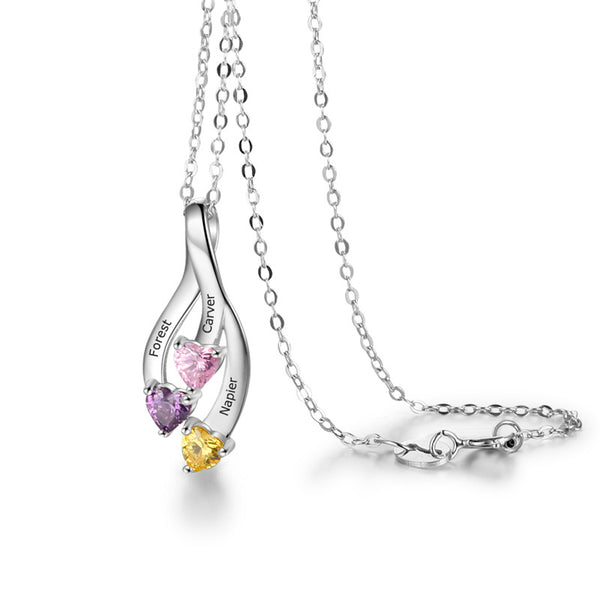 925 Sterling Silver Three Birthstone Necklace