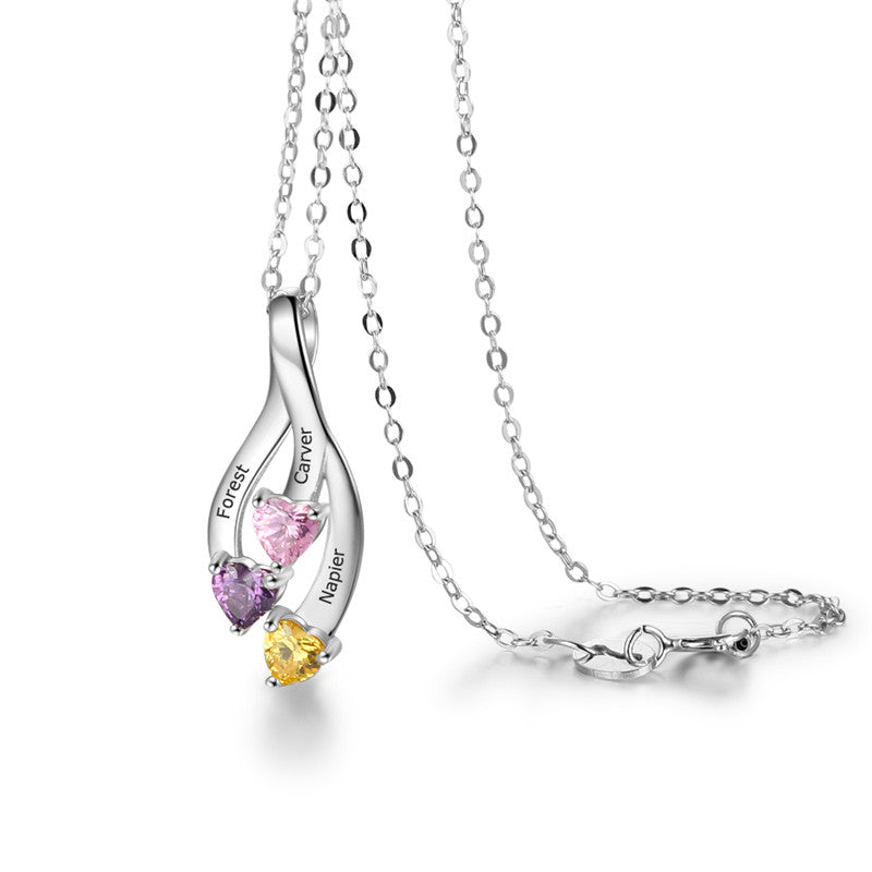 925 Sterling Silver Three Birthstone Necklace
