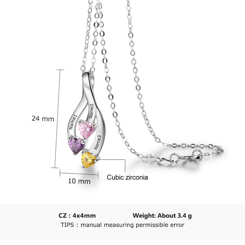 925 Sterling Silver Three Birthstone Necklace