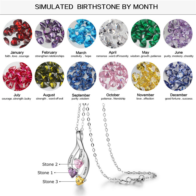 925 Sterling Silver Three Birthstone Necklace