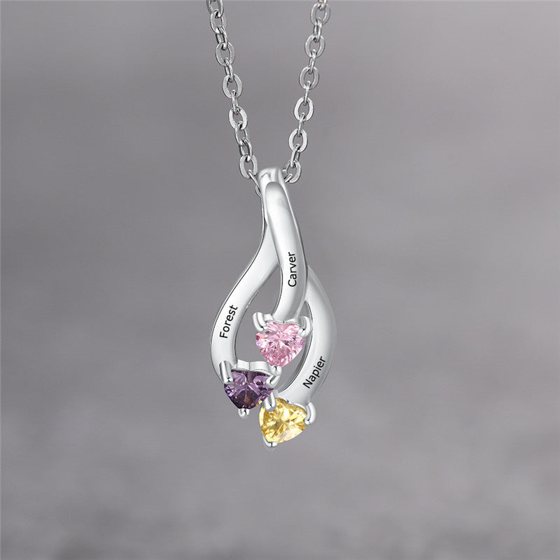 925 Sterling Silver Three Birthstone Necklace