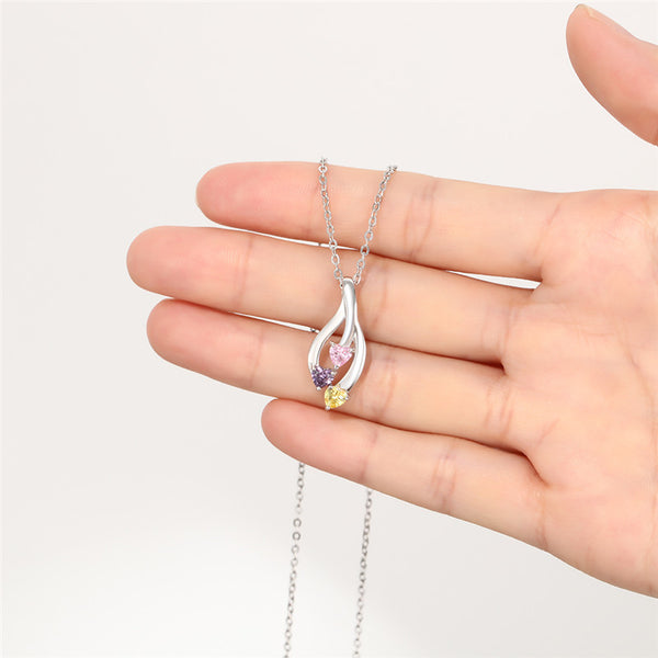 925 Sterling Silver Three Birthstone Necklace