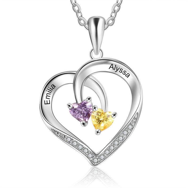 925 Sterling Silver Two Birthstone Necklace