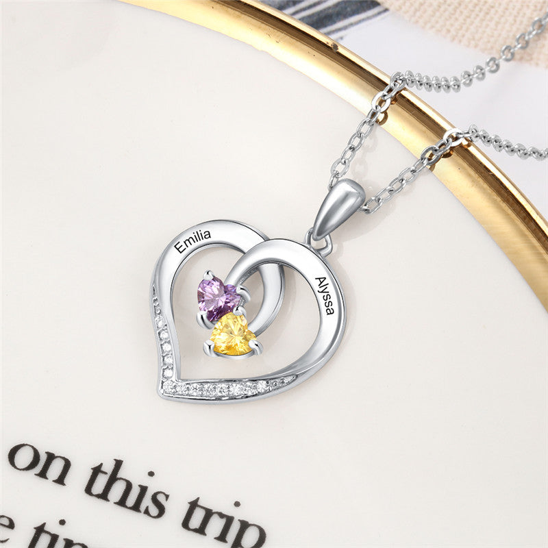 925 Sterling Silver Two Birthstone Necklace
