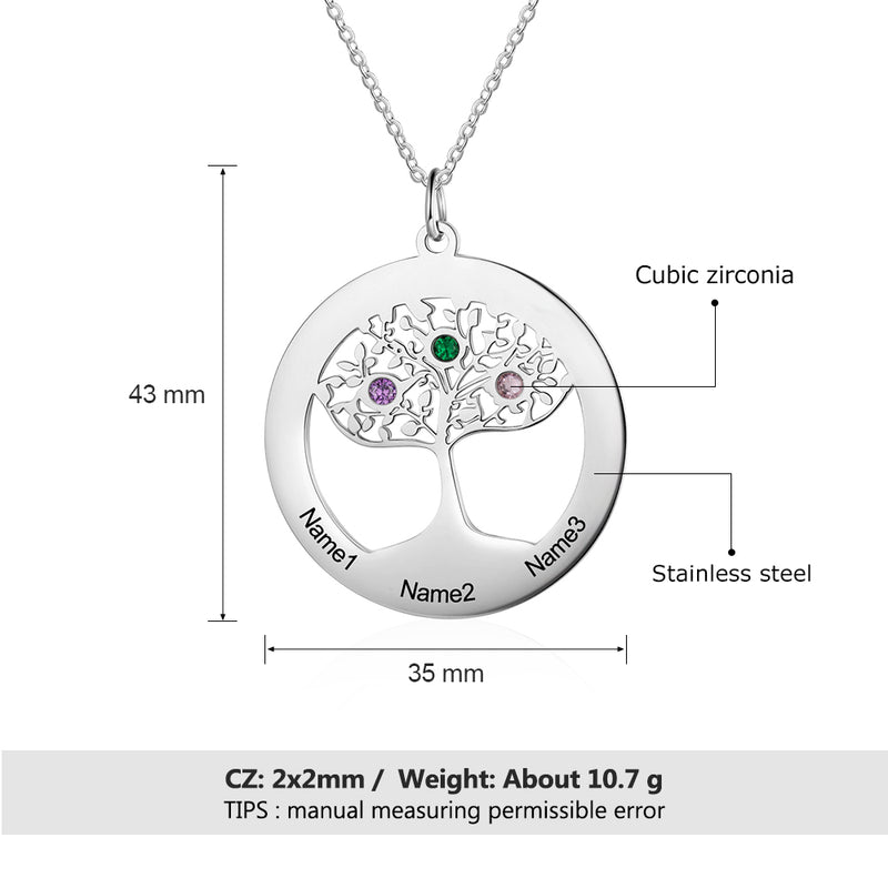 925 Sterling Silver Family Tree Name Necklace with Zircon