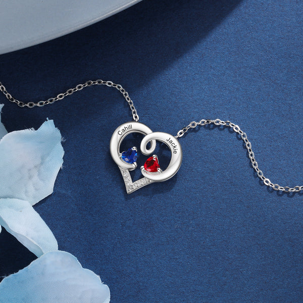 925 Sterling Silver Two Birthstone Necklace