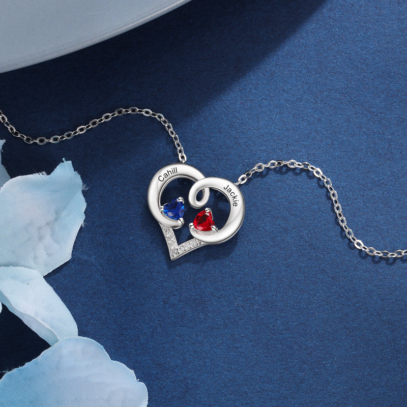925 Sterling Silver Two Birthstone Necklace