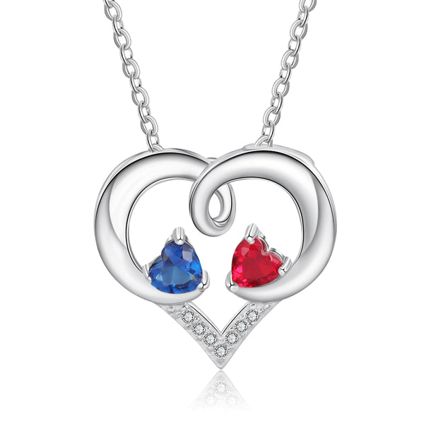 925 Sterling Silver Two Birthstone Necklace