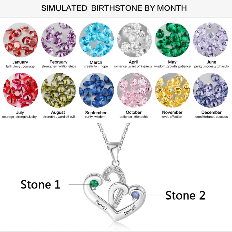 Two Heart Birthstone Necklace