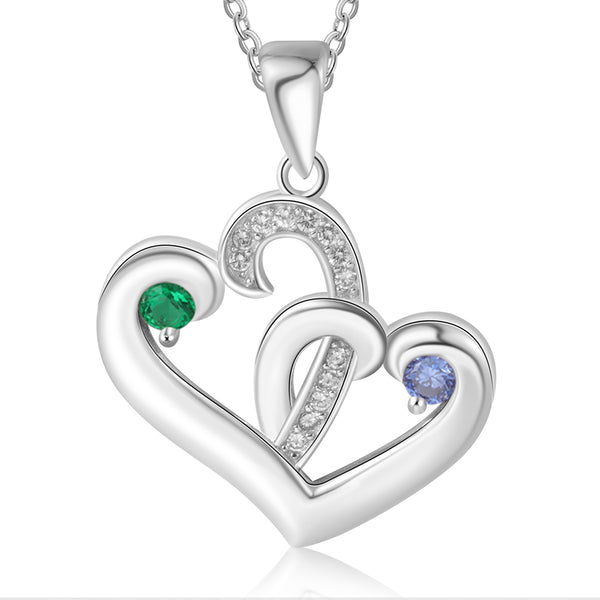 Two Heart Birthstone Necklace