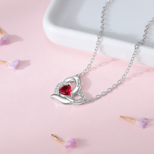 925 Sterling Silver One Birthstone Heart Necklace