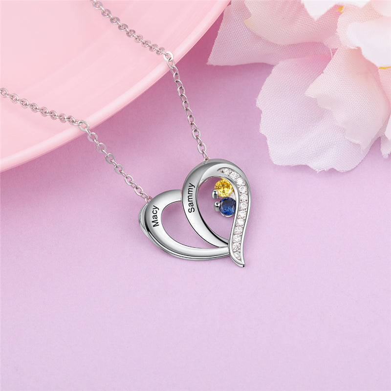 Custom 925 Sterling Silver Two Birthstone Necklace