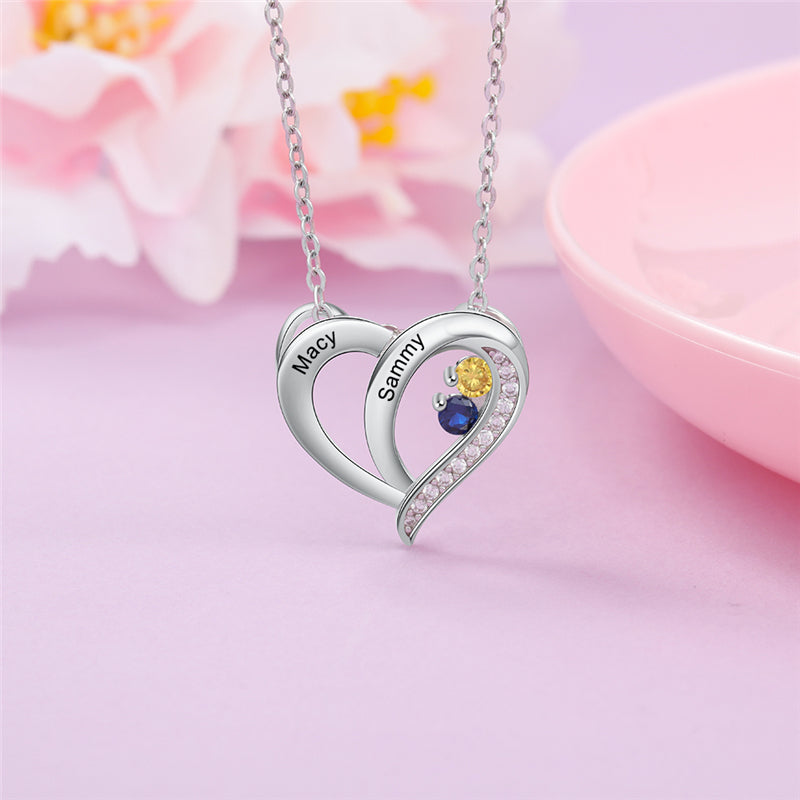 Custom 925 Sterling Silver Two Birthstone Necklace