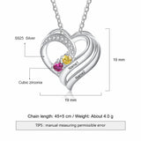 925 Sterling Silver Two Birthstone Heart Necklace
