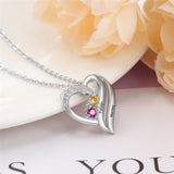 925 Sterling Silver Two Birthstone Heart Necklace