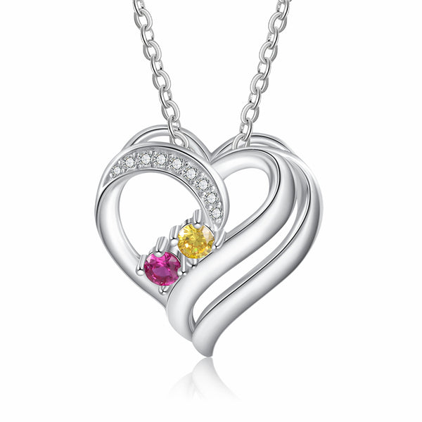 925 Sterling Silver Two Birthstone Heart Necklace