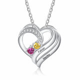 925 Sterling Silver Two Birthstone Heart Necklace