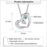 925 Sterling Silver Two Birthstone Heart Necklace