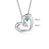 925 Sterling Silver Two Birthstone Heart Necklace