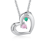 925 Sterling Silver Two Birthstone Heart Necklace