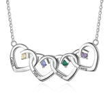 925 Sterling Silver Four Birthstone Heart Necklace