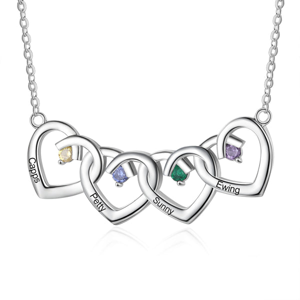 925 Sterling Silver Four Birthstone Heart Necklace