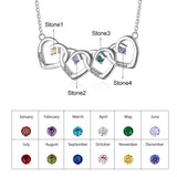 925 Sterling Silver Four Birthstone Heart Necklace