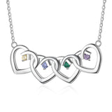 925 Sterling Silver Four Birthstone Heart Necklace