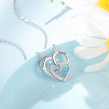 Engraved Names Double Hearts Necklace with Cubic Zircon