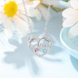Engraved Names Double Hearts Necklace with Cubic Zircon