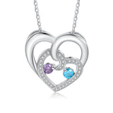 Engraved Names Double Hearts Necklace with Cubic Zircon