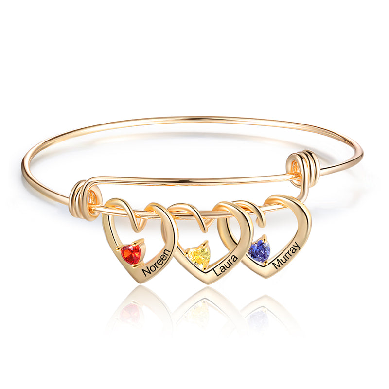 Rhodium Plated Heart Bangle Bracelet