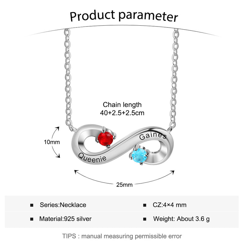S925 Infinity Pendant Necklace with Birthstone