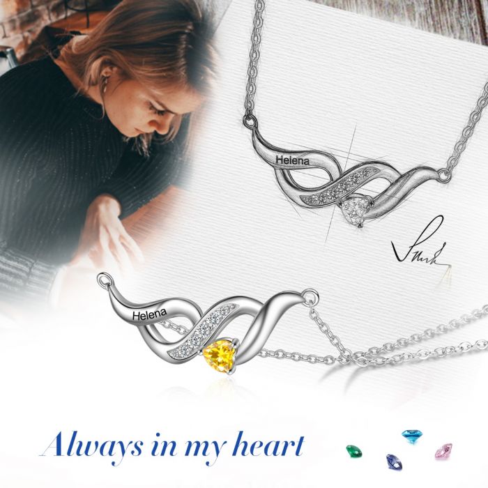 Sterling Silver Infinity Shape Birthstone Pendant Necklace